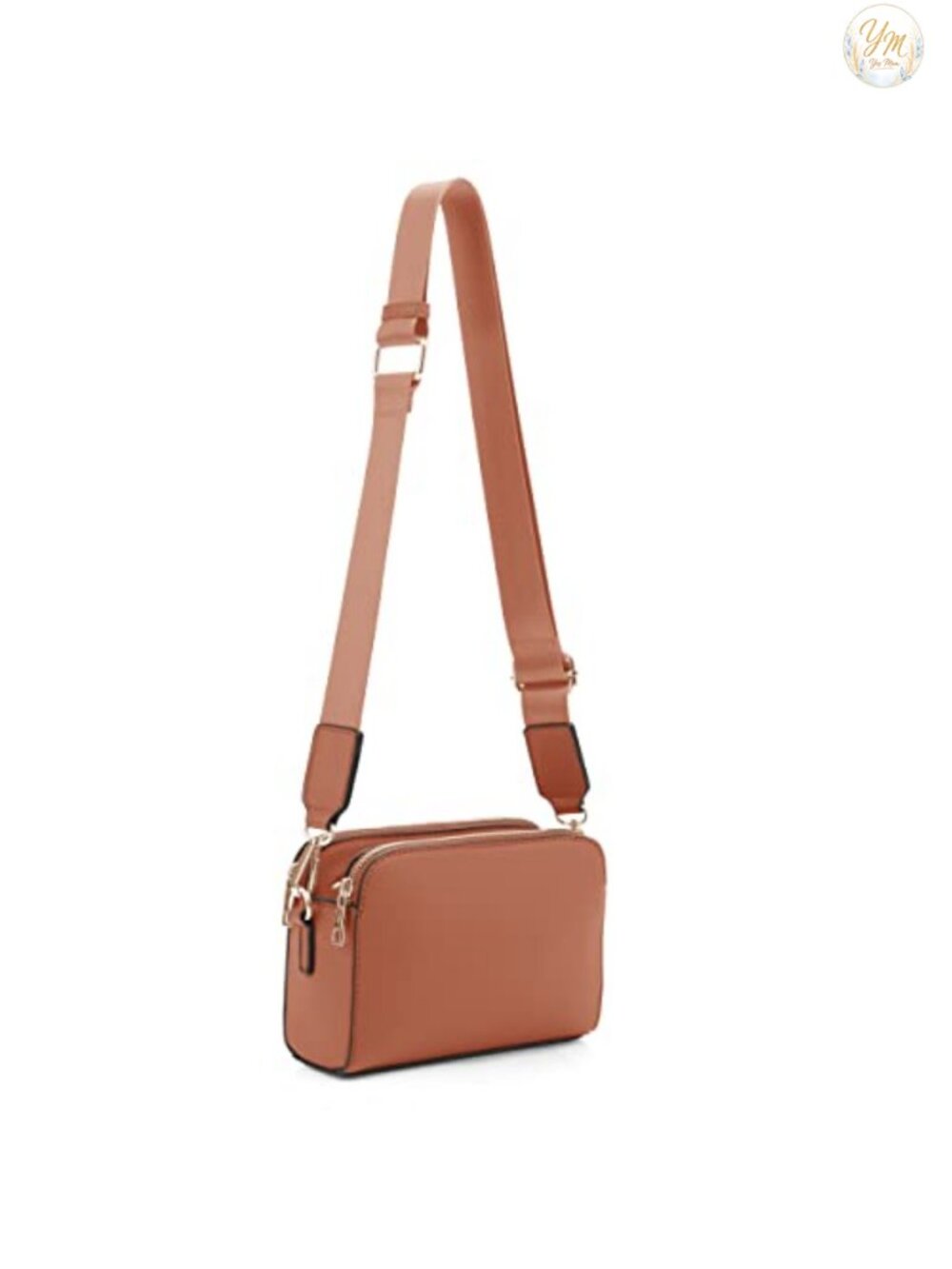 Vegan Leather Crossbody Camera Bag Triple Zip Wide Guitar Strap Small Purse